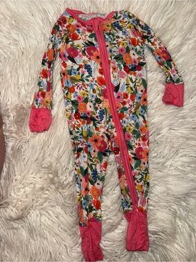 Bright Floral Pink Kids One-Piece Footie Pajama with Zipper
